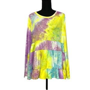Purple Yellow Tie Dye Boho Top L